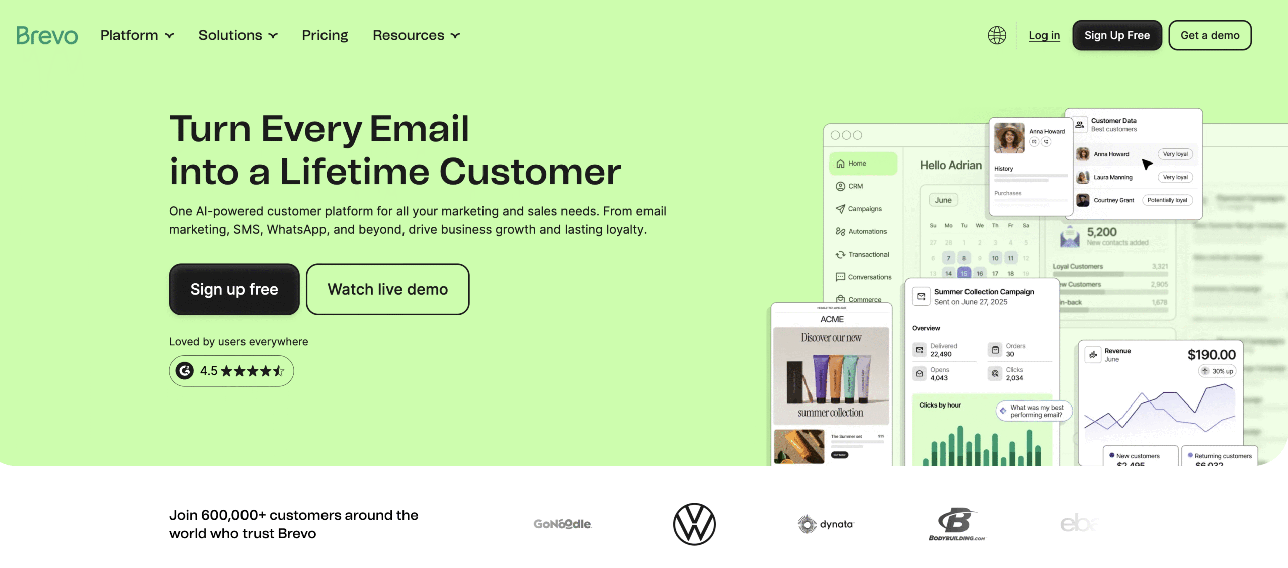 Brevo App Interface - Email Volume and Campaigns